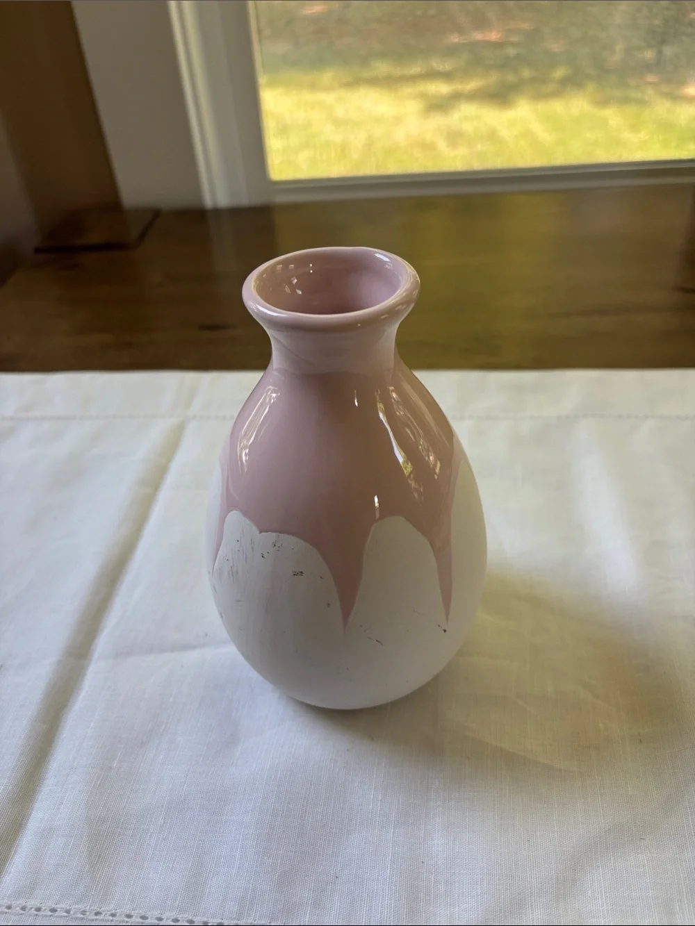 Isaac Mizrahi Pink and White Drip-Glaze Ceramic Vase